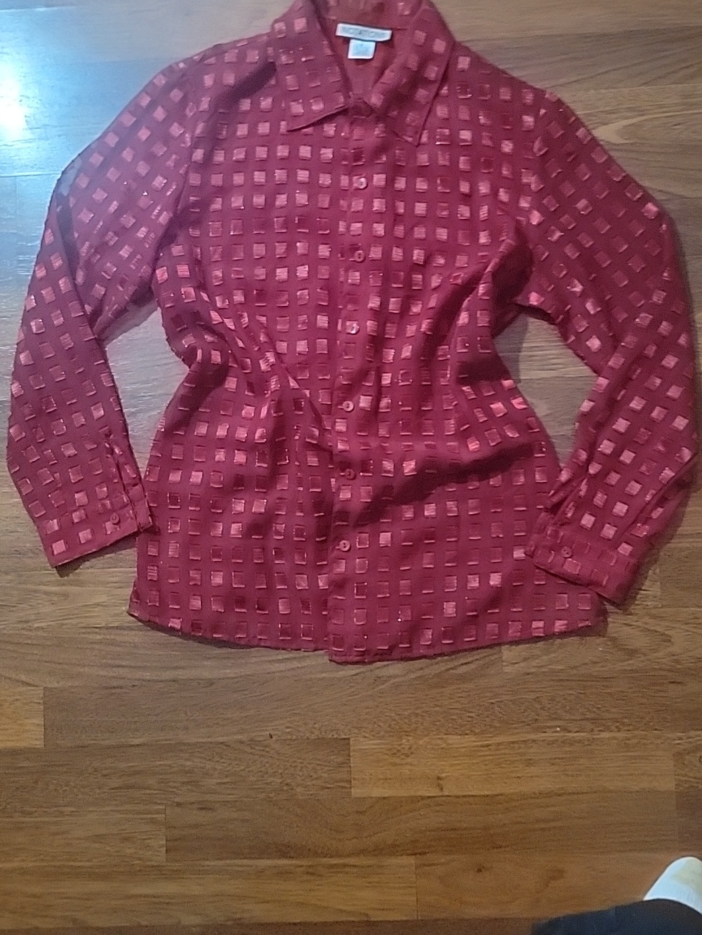 Notations Mesh Textured Red Button Up Vintage Mint Like New